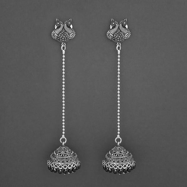 Jeweljunk Black Beads Oxidised Chain Jhumki Earrings - 1315205B