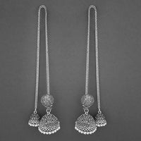 Jeweljunk White Beads Oxidised Chain Jhumki Earrings - 1315209A