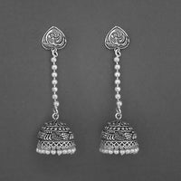 Jeweljunk White Beads Oxidised Chain Jhumki Earrings - 1315210A
