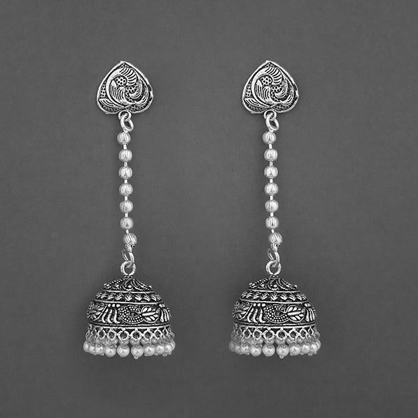 Jeweljunk White Beads Oxidised Chain Jhumki Earrings - 1315210A