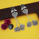 Jeweljunk Oxidised Plated Black Stone Chain Jhumki Earrings