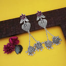 Jeweljunk Oxidised Plated Purple Stone Chain Jhumki Earrings