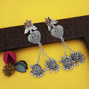 Jeweljunk Oxidised Plated Brown Stone Chain Jhumki Earrings