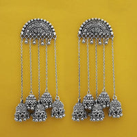 Jeweljunk Oxidised Plated Chain Jhumki Earrings - 1315221