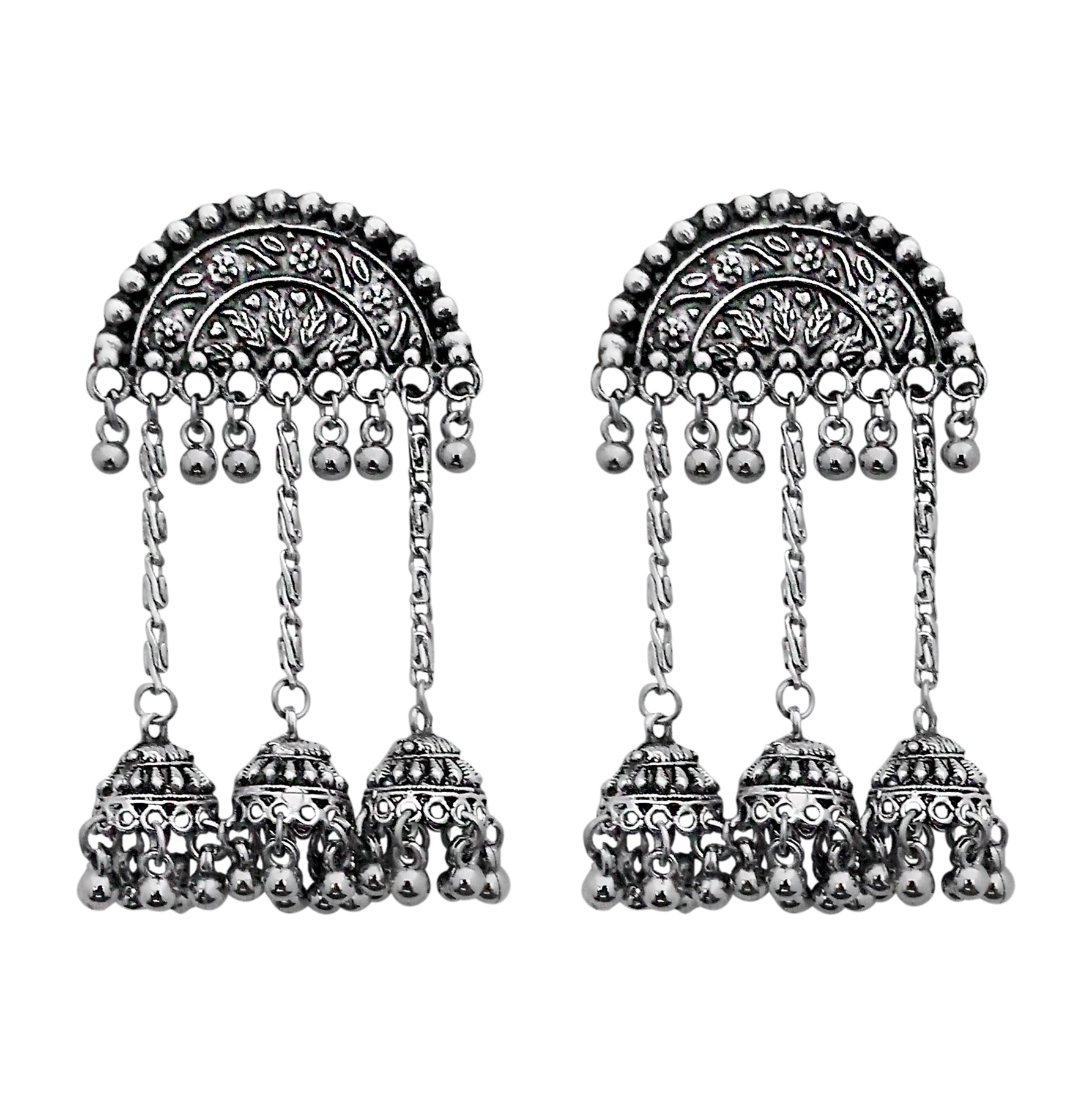 Jeweljunk Oxidised Plated Chain Jhumki Earrings