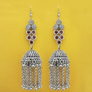 Jeweljunk Oxidised Plated Maroon Stone Jhumki Earrings