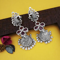 Jeweljunk Oxidsed Plated Purple Stone Peacock Design Jhumki Earrings
