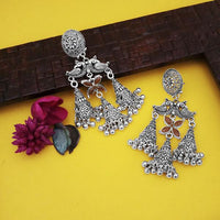 Jeweljunk Oxidised Plated Brown Stone Jhumki Earrings