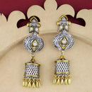 Jeweljunk White Stone Two Tone Plated Dangler Earrings