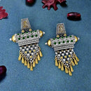 Jeweljunk Green Austrian Stone Two Tone Plated Dangler Earrings