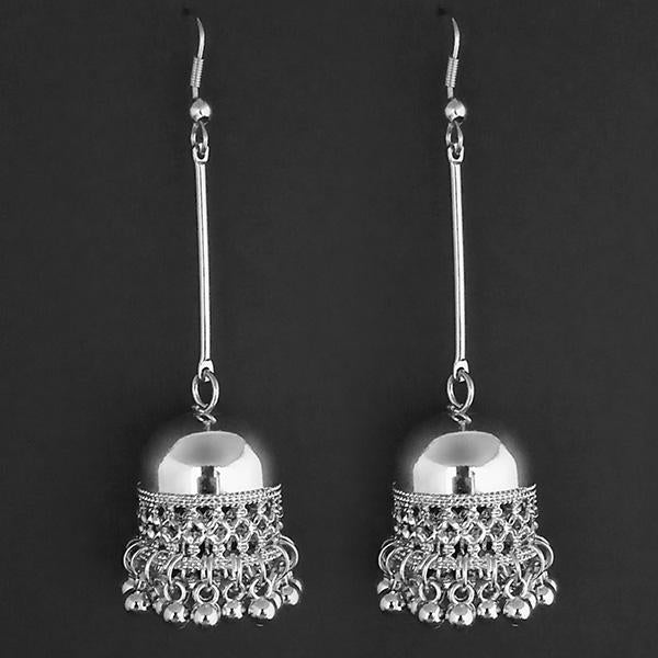 Tip Top Fashions Silver Plated Hanging Jhumki Earrings - 1315321