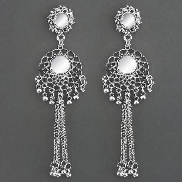 Kriaa White Mirror Oxidised Dangler Earrings - 1315322