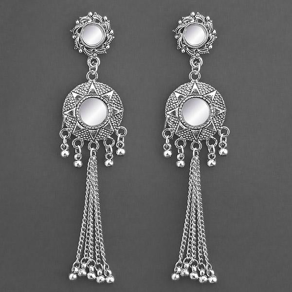 Kriaa White Mirror Oxidised Dangler Earrings - 1315323