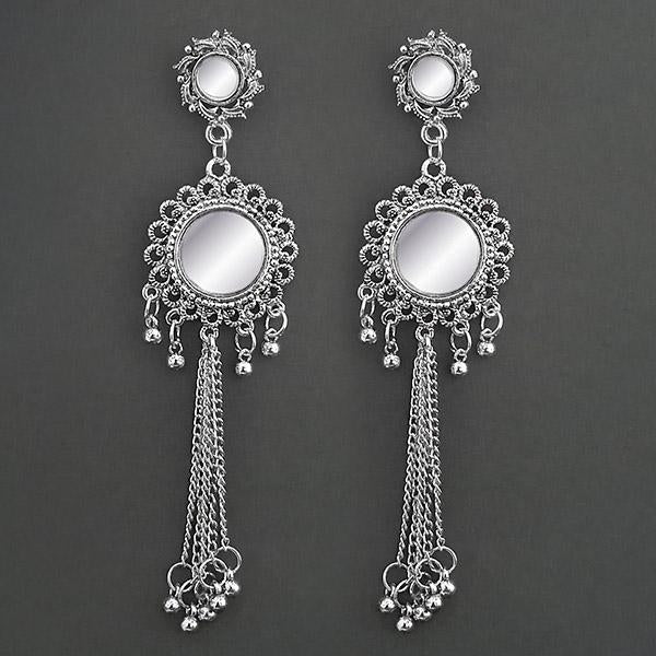 Kriaa White Mirror Oxidised Dangler Earrings - 1315324