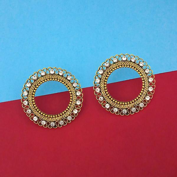 Jeweljunk Antique Gold Plated Austrian Stone Round Stud Earrings - 1315331A