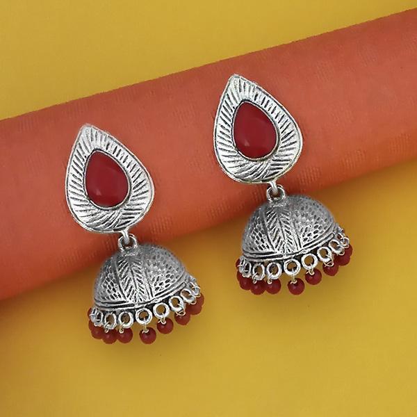 Jeweljunk Maroon Beads Rhodium Plated jhumki Earrings - 1315336B