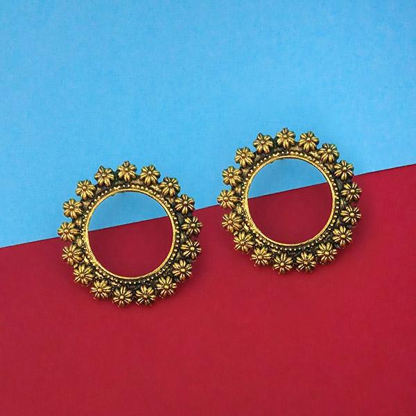 Jeweljunk Antique Gold Plated Floral Design Round Stud Earrings - 1315337A