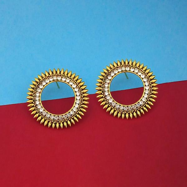 Jeweljunk Antique Gold Plated Austrian Stone Round Stud Earrings - 1315342A
