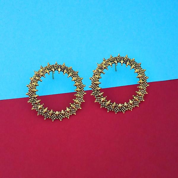 Jeweljunk Antique Gold Plated Round Stud Earrings - 1315345A