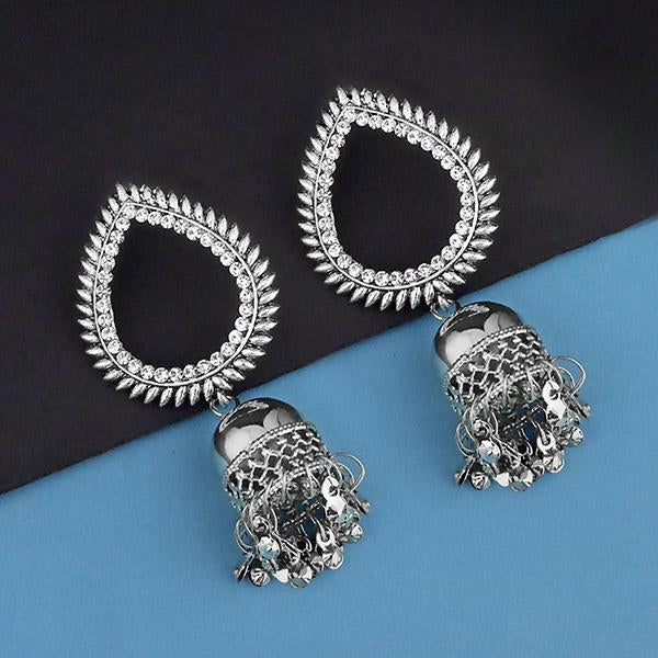 Jeweljunk Rhodium Plated Austrian Stone Jhumki Earrings - 1315354