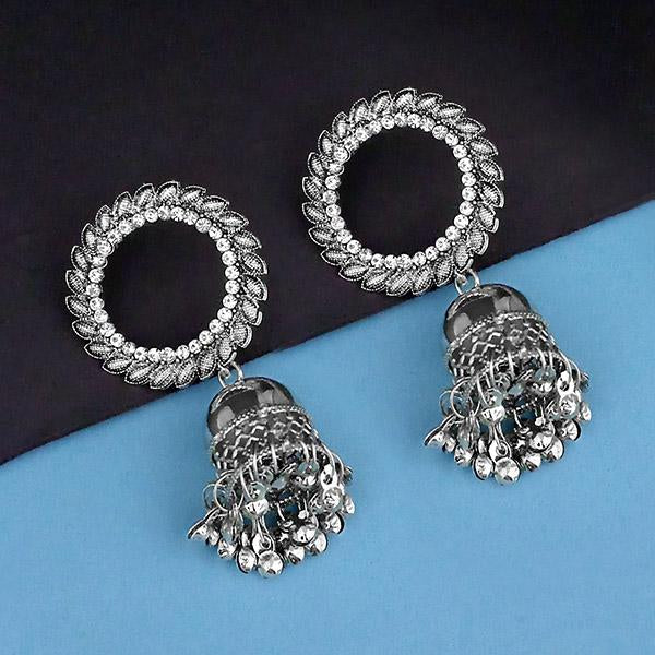 Jeweljunk Rhodium Plated Austrian Stone Jhumki Earrings - 1315356