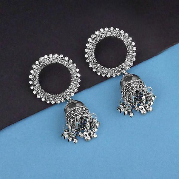 Jeweljunk Rhodium Plated Austrian Stone Jhumki Earrings - 1315357