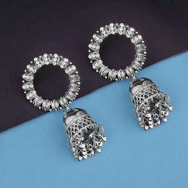 Jeweljunk Rhodium Plated Austrian Stone Jhumki Earrings - 1315359