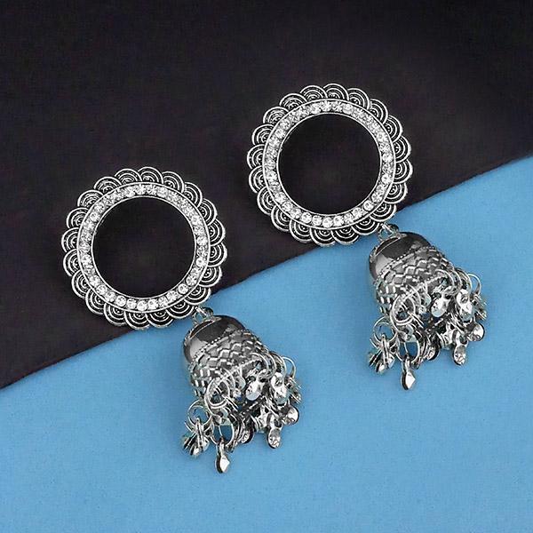 Jeweljunk Rhodium Plated Austrian Stone Jhumki Earrings - 1315360