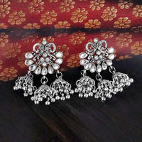 Jeweljunk White Austrian Stone Oxidised Plated Jhumki Earrings