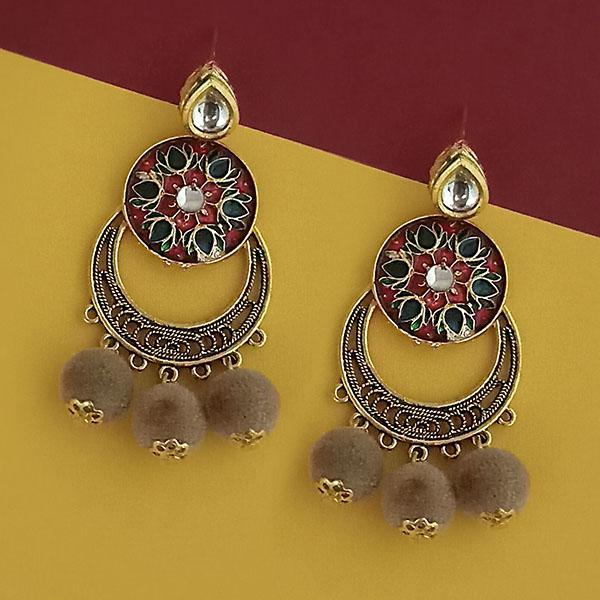 Kriaa Gold Plated Maroon Meenakari Pom Pom Earrings - 1315510D