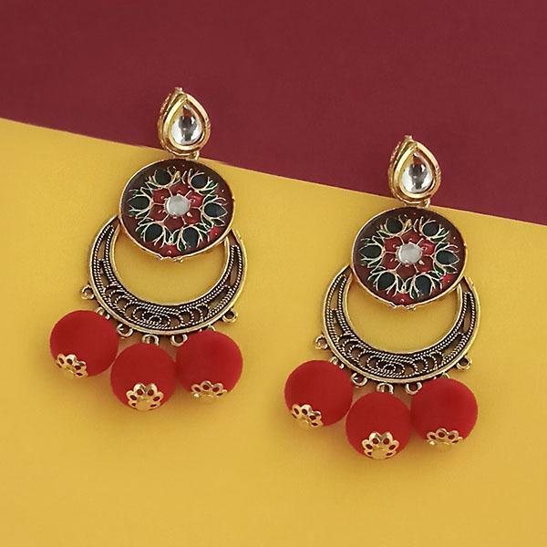 Kriaa Gold Plated Maroon Meenakari Pom Pom Earrings - 1315510E