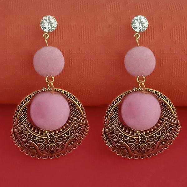 Kriaa Gold Plated Stone And Pink Pom Pom Dangler Earrings - 1315511C