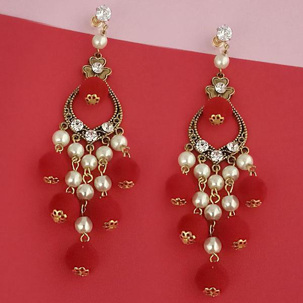 Kriaa Austrian Stone And Red Pom Pom Dangler Earrings - 1315512E