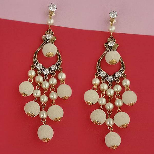 Kriaa Austrian Stone And White Pom Pom Dangler Earrings - 1315512F