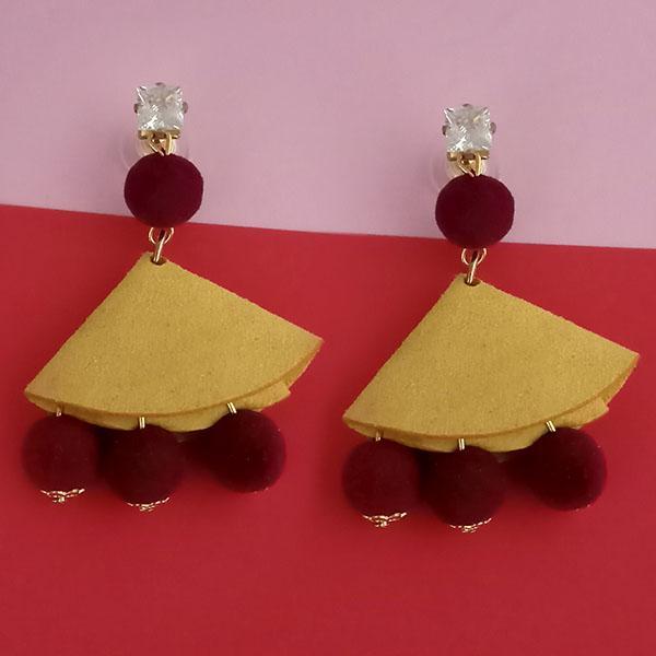 Kriaa Austrian Stone And Maroon Pom Pom Dangler Earrings - 1315513A