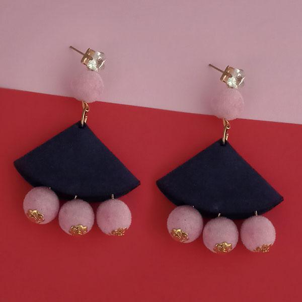 Kriaa Austrian Stone And Pink Pom Pom Dangler Earrings - 1315513C