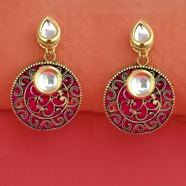 Kriaa Kundan Stone And Pink Wood Dangler Earrings - 1315516C