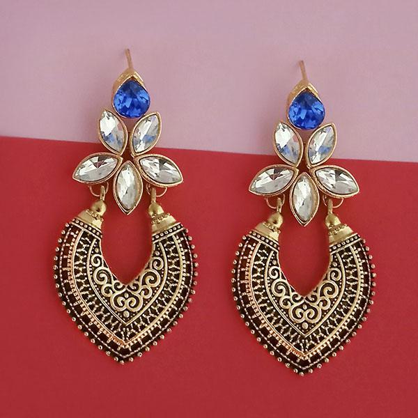 Kriaa Gold Plated Blue Kundan Stone Dangler Earrings - 1315523F