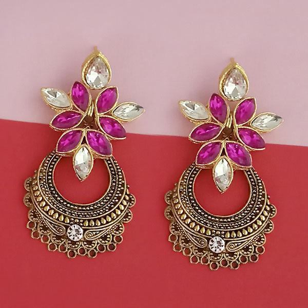 Kriaa Gold Plated Pink Kundan Stone Dangler Earrings - 1315524A