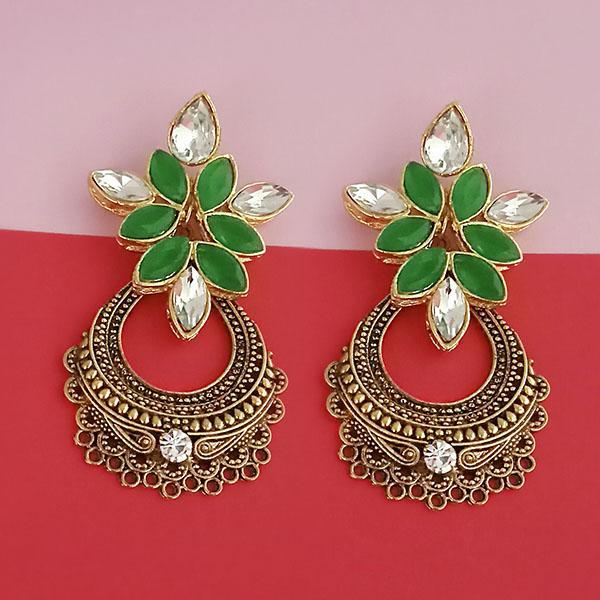 Kriaa Gold Plated Green Kundan Stone Dangler Earrings - 1315524B