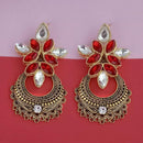 Kriaa Gold Plated Red Kundan Stone Dangler Earrings - 1315524C