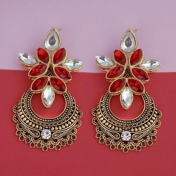 Kriaa Gold Plated Red Kundan Stone Dangler Earrings - 1315524C