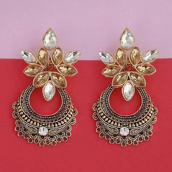 Kriaa Gold Plated Brown Kundan Stone Dangler Earrings - 1315524E