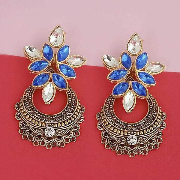 Kriaa Gold Plated Blue Kundan Stone Dangler Earrings - 1315524F