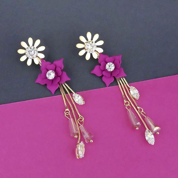 Urthn Pink Floral Gold Plated Dangler Earrings - 1315701B