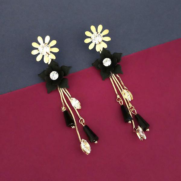 Urthn Black Floral Gold Plated Dangler Earrings - 1315701E