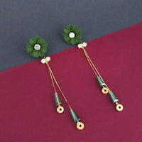 Urthn Green Floral Austrian Stone Dangler Earrings - 1315702F