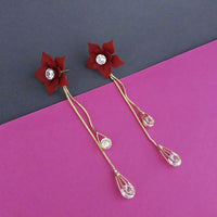 Urthn Gold Plated Maroon Austrian  Stone Floral Dangler Earrings - 1315703B