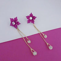 Urthn Pink Floral Gold Plated Dangler Earrings - 1315703D