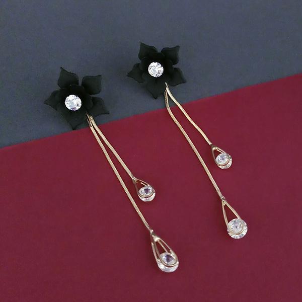 Urthn Black Floral Gold Plated Dangler Earrings  - 1315703F